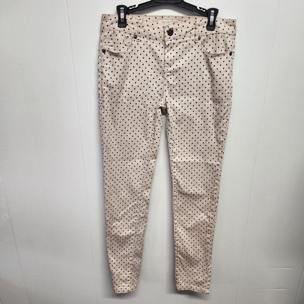Forever 21 Pants Girls 11/12 Pink Black Polka Dot Skinny Stretch Youth Cotton - Picture 1 of 10